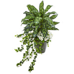 Nearly Natural 8758 35" Artificial Green Silver King, Ivy & Daisy Plant in Decorative Planter