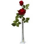 Nearly Natural Roses w/Tall Bud Vase Silk Flower Arrangement