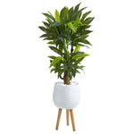 Nearly Natural 46``Corn Stalk Dracaena Artificial Plant in White Planter with Stand (Real Touch)