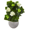 Nearly Natural 9421 30" Artificial Green & White Hydrangea Plant in Sand Stone Bowl