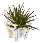 Nearly Natural 8866 11" Artificial Green Aloe Succulent Plant in Chair Planter