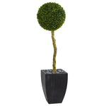 Nearly Natural 5710 4' Artificial Green Boxwood Ball Topiary Tree in Black Wash Planter, UV Resistant (Indoor/Outdoor)