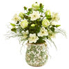 Nearly Natural 1959 25" Artificial Green & White Rose, Mixed Floral & Grass Arrangement in Floral Vase