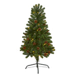 Nearly Natural 4` Rocky Mountain Spruce Artificial Christmas Tree with Pinecones and 70 Warm White LED Lights