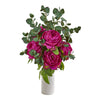 Nearly Natural Peony and Eucalyptus Artificial Arrangement in White Vase