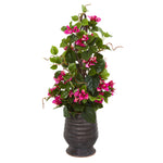 Nearly Natural 9598 27" Artificial Green & Pink Bougainvillea Climbing Plant in Ribbed Planter