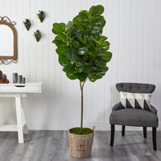 Nearly Natural T2502 7`` Fiddle leaf Fig Artificial Tree in Farmhouse Planter