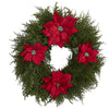 Nearly Natural 24`` Cedar and Poinsettia Artificial Wreath