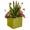 Nearly Natural P1267 11" Artificial Green Succulent Plant in Green Planter