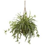 Nearly Natural 6846 20" Artificial Green Spider Plant in Hanging Basket