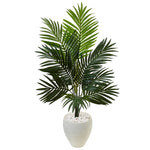 Nearly Natural 5988 4.5' Artificial Green Kentia Palm Tree in White Oval Planter