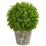 Nearly Natural 9082 16" Artificial Green Eucalyptus Ball in Weathered oak Planter
