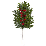 Nearly Natural 34`` Pine and Berries Artificial Hanging Plant (Set of 3)