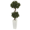 Nearly Natural 5865 5' Artificial Green Sweet Bay Double Topiary in White Tower Planter