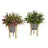 Nearly Natural P1135-S2 13" Artificial Green & Pink Eucalyptus & Sedum Plant in Tin Planter with Legs, Set of 2