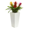 Nearly Natural Triple Bromeliad Artificial Plant in White Tower Planter
