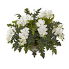 Nearly Natural 25`` Phalaenopsis Orchid and Holly Fern Artificial Plant in Metal Hanging Bowl