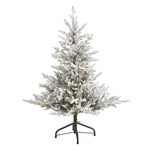 Nearly Natural 4` Flocked Fraser Fir Artificial Christmas Tree with 300 Warm White Lights and 967 Bendable Branches