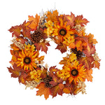 Nearly Natural W1186 28`` Sunflower, White Berries and Pinecones Artificial Fall Wreath