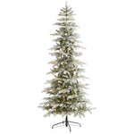 Nearly Natural 7.5` Slim Flocked Nova Scotia Spruce Artificial Christmas Tree with 450 Warm White LED Lights and 909 Bendable Branches