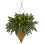 Nearly Natural 6419 24" Artificial Green Cycas Plant in Hanging Basket 