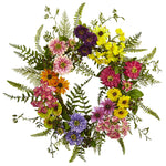 Nearly Natural 4581 Artificial Mixed Flower Wreath, Multicolor