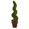 Nearly Natural 53`` Spiral Hazel Leaf Artificial Topiary Tree in Brown Planter UV Resistant (Indoor/Outdoor)