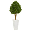 Nearly Natural 9705 58" Artificial Green Tea Leaf Tree in White Planter, UV Resistant (Indoor/Outdoor)