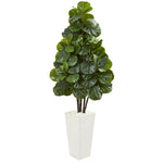 Nearly Natural 9382 68" Artificial Green Fiddle Leaf Fig Tree in White Tower Planter