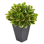 Nearly Natural 6497 33" Artificial Green Real Touch Variegated Rubber Plant in Slate Planter 