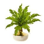 Nearly Natural 8748 16" Artificial Green Fern Plant in Designer Vase