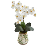 Nearly Natural A1349 20" Artificial Green & White Phalaenopsis Orchid Arrangement in Floral Vase
