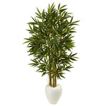 Nearly Natural 5809 5.5' Artificial Green Bamboo Tree in White Oval Planter