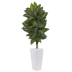 Nearly Natural 6316 4' Artificial Green Zebra Plant in White Tower Planter