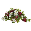 Nearly Natural 26``Poinsettia and Variegated Holly Artificial Plant in Terra-Cotta Planter (Real Touch)