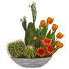 Nearly Natural A1229 23" Artificial Green & Orange Cactus Floral Garden Arrangement