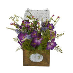 Nearly Natural 8822 14" Artificial Green & Purple Morning Glory Plant in Tin Roof Planter