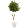 Nearly Natural 9344 63" Artificial Green Olive Topiary Tree in White Planter, UV Resistant (Indoor/Outdoor)