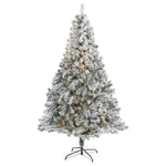 Nearly Natural 7` Flocked Rock Springs Spruce Artificial Christmas Tree with 350 Clear LED Lights and 800 Bendable Branches