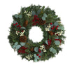Nearly Natural 24`` Eucalyptus and Pine Artificial Wreath with Berries and Pine Cones