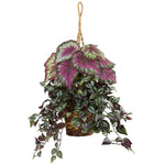 Nearly Natural 6995 34" Artificial Green & Purple Wandering Jew & Begonia in Hanging Basket