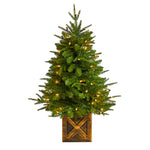 Nearly Natural T3266 3’ Christmas Tree in Decorative Planter with 272 Bendable Branches and 50 White Lights