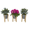 Nearly Natural 13`` Rose and Olive Artificial Arrangement in Tin Vase with Legs (Set of 3)