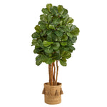 Nearly Natural T2951 5` Fiddle Leaf FArtificial Tree in Natural Jute Planter with Tassels
