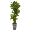 Nearly Natural T1049 5' Artificial Green Real Touch Corn Stalk Dracaena Plant in Vintage Metal Planter