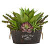 Nearly Natural 6468 17" Artificial Green Succulent Garden in Wood Planter