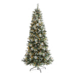 Nearly Natural 7` Frosted Tip British Columbia Mountain Pine Artificial Christmas Tree with 400 Clear Lights, Pine Cones and 882 Bendable Branches