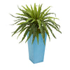 Nearly Natural 6492 35" Artificial Green Asplenium Plant in Turquoise Planter