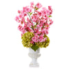 Nearly Natural A1118 23" Artificial Pink Hydrangea & Cherry Blossom Arrangement in White Urn