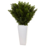 Nearly Natural 6997 2.5' Artificial Green Cedar in White Tower Planter